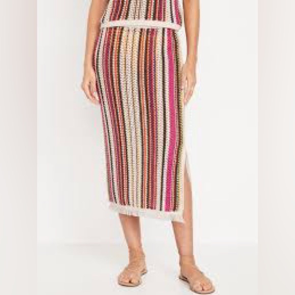 multi stripe open stitch midi skirt - Picture 1 of 2